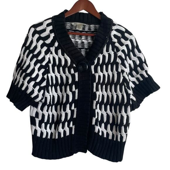 Jillian Nicole Women Cardigan S Black Bold Pattern Large Button Cable Knit Chic - Picture 1 of 12
